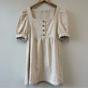 Flying Tomato For the Day Oatmeal Woven Twill Mini Dress with Button Detail